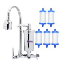 Torneira Com Filtro Cozinha Parede Gourmet Bica Móvel Flexível + 4 Refil Extra