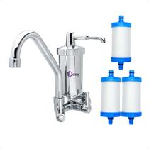 Torneira com Filtro Gourmet Bica Alta Móvel Anzol C72 Registro 1/4 de Volta + 2 Refil Vela Extra