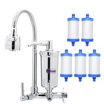 Torneira Com Filtro Gourmet Cozinha Parede 1/4 Volta Flexível + 04 Refil Extra