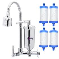 Torneira Com Filtro Gourmet Cozinha Parede 1/4 Volta Flexível + 04 Refil Extra