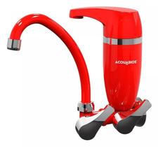 Torneira Com Filtro Para Cozinha Premium Acqua De Parede Bica Móvel Vermelho Cromado