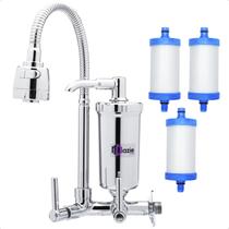Torneira Com Filtro Para Pia De Cozinha Parede Gourmet Flexível 360ª Chuveirinho 2 Modos De Jato 2 Refil Vela Extra Carbon Block Dazie Metais