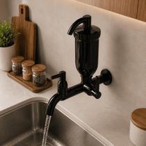 Torneira Com Filtro Parede Bica Baixa Preta ABS Cozinha Água Filtrada Saída Dupla 1/4 Volta Torneira Com Filtro Parede Bica Baixa Preta ABS Cozinha Água Filtrada Saída Dupla 1/4 Volta