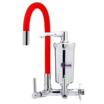 Torneira Com Filtro Parede Gourmet Bica Móvel Flexível Inox 360º Emborrachada Vermelha