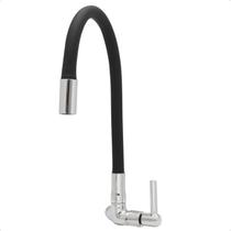 Torneira Cozinha Bica Móvel Flexível Giratória Emborrachada Preta Gourmet Parede Volante Metal Pia