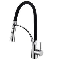 Torneira Cozinha Flexível Telca QSC-D6003 Misturador Água Quente Fria Monocomando Cor Preto Cromado