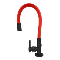 Torneira Cozinha Flexível Vermelha E Preto Metal Bancada