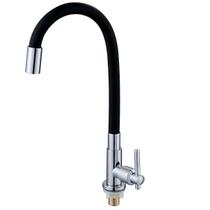 Torneira Cozinha Gourmet Bancada/Mesa Cromada e Preta Flexível 1/4 volta