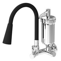 Torneira Cozinha Gourmet com Filtro Parede Preto Tubo Movel 2 Jato Color Torneira com Filtro Cozinha - ESPACO CASA