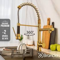 Torneira Cozinha Gourmet Dourada 50cm Bancada Mesa Escovada com Spray Monocomando Extensiva Misturador Alta qualidade