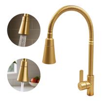 Torneira Cozinha Gourmet Flexível Cone Dourado Dois Jatos