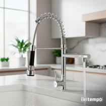 Torneira Cozinha Gourmet Mesa Bancada Misturador Monocomando Inox Aço Escovado 2 Jatos Bica Flexível 360º Mangueira Extensível Beltempo