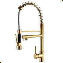Torneira cozinha gourmet misturador monocomando bancada flexível spray dourada gold vip Torneira cozinha gourmet misturador monocomando bancada flexível spray dourada gold vip