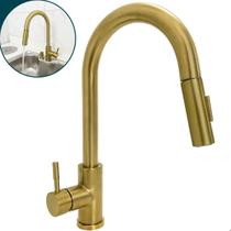 Torneira Cozinha Gourmet Misturador Monocomando Dourada Inox 304 Com Extensor Flexível Bancada Ilha Bica Alta de Mesa Misturador Quente frio Escovado