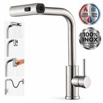 Torneira Cozinha Gourmet monocomando misturador quente e fria Flexível Extensível Inox 3 jatos Bancada alta pressão luxo elegante