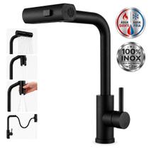 Torneira Cozinha Gourmet monocomando misturador quente fria Preto fosco Flexível Extensível Inox 3 jatos Bancada alta pressão luxo