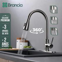 Torneira Cozinha Gourmet Monocomando Para Pia Spray Ducha Extensível Escovado Flexível Aço Inox 304 Misturador 2 Anos Garantia Qualidade Premium