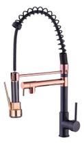 Torneira Cozinha Gourmet Monocomando Preto E Rosê Gold 54cm