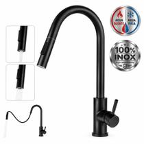Torneira Cozinha Gourmet monocomando Preto Flexível Extensível Inox Bancada alta pressão quente e fria luxo elegante