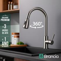 Torneira Cozinha Gourmet Monocomando Spray Ducha Extensível Escovado Metal ABS Qualidade Premium com Misturador