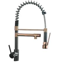 Torneira Cozinha Gourmet Quente E Fria Rose Com Preto Spray Monocomando Misturador Cuba Inox Metal Jato