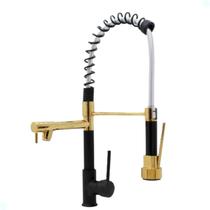 Torneira cozinha gourmet vip misturador monocomando spray preto com dourado