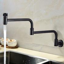 Torneira Cozinha Lavabo de Parede Articulável Gourmet Comprida Metal com Giro de 360 Cor Preto Fosco Pia Cuba Fogão