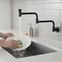Torneira Cozinha Lavabo de Parede Articulável Gourmet Comprida Metal com Giro de 360 Cor Preto Fosco Pia Cuba Fogão Torneira Cozinha Lavabo de Parede Articulável Gourmet Comprida Metal com Giro de 360 Cor Preto Fosco Pia Cuba Fogão