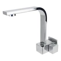 Torneira Cozinha Luxo Quadrit Slim 100% Metal Bica Reta Arejador 360º Base Robusta Parede Cromada Cód. 6005