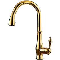 Torneira Cozinha Monocomando Bico Extensível Dourado Gold Misturador Monocomando Quente e Frio Aço Inox