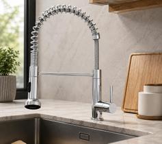 Torneira Cozinha Monocomando Gourmet Inox Com Spray Extensor Bancada