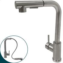 Torneira Cozinha Monocomando Inox Escovado Pia Gourmet Misturador 90 Graus Bica Alta Quente Frio Bico Extensivel Flexivel Bancada Luxo Aço Inox 304