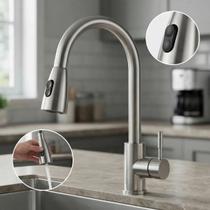 Torneira Cozinha Monocomando Pia Torneira Gourmet Misturador Bancada Extensível Aço Inox 201 Escovad