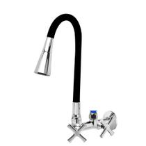 Torneira Cozinha Parede Flexível Cone Preto e Cromado Com Saida Para Purificador 3 8 Soft 8mm Engate Rápido Metal