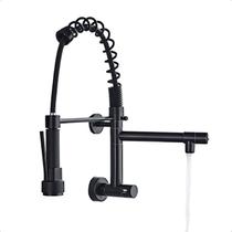 Torneira Cozinha Parede Preta Gourmet Black Fosco 45cm Cor Preto Duplo Comando Mola Flexível