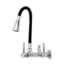 Torneira Cozinha Parede Tubo Flexível Cone Preto e Cromado 2 Jatos Com Saída Para Purificador Filtro 6,4 mm abs