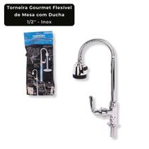 Torneira Cromada Gourmet Flexível Meia Polegada Inox com Ducha Móvel de Mesa