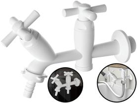 Torneira Cross Para Tanque E Máquina De Lavar Abs Branco Resistente Engate Rápido Tigre Torneira Cross Para Tanque E Máquina De Lavar Abs Branco Resistente Engate Rápido Tigre