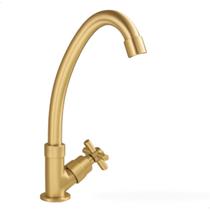 Torneira Cruzeta Dourada Bancada Bica Baixa 1/4 Volta