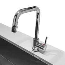 Torneira de Bancada Cozinha Gourmet Cromada ou Preta Inox Misturador Monocomando Bico Aerador Giratório