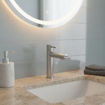 Torneira de Bancada Lavabo Banheiro Cozinha Aço Escovado Redonda Bica Reta Abertura Gourmet