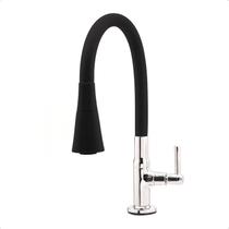 Torneira de Bancada para Pia de Cozinha Bica Cone Preto Flexível Inox Chuveirinho Volante de Metal