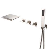 Torneira de banheira de parede com chuveiro de mão em níquel escovado Torneira de banheira de parede com chuveiro de mão em níquel escovado