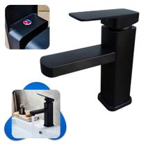 Torneira de banheiro bancada inox preto fosco duplo comando misturador agua quente e fria slim