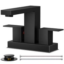 Torneira de banheiro FORIOUS Centerset de 4 polegadas preta com dreno dobrável