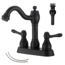 Torneira de banheiro GGstudy Matte Black, 2 alças, conjunto central de 10 cm