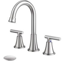 Torneira de banheiro Hurran Brushed Nickel de 3 furos com dreno pop-up