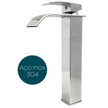Torneira De Banheiro Inox 304 Cromado Misturador Monocomando Bica Alta Quadrada Cascata Cuba Sobrepor Bancada Lavabo Água Quente Fria Lavatório Luxo