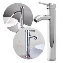 Torneira de Banheiro Monocomando Tubular Cromada com Bica Alta e Misturador de Água Quente e Fria