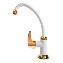 Torneira de Cozinha Acquafam Mesa Bancada Fame Branca Dourado